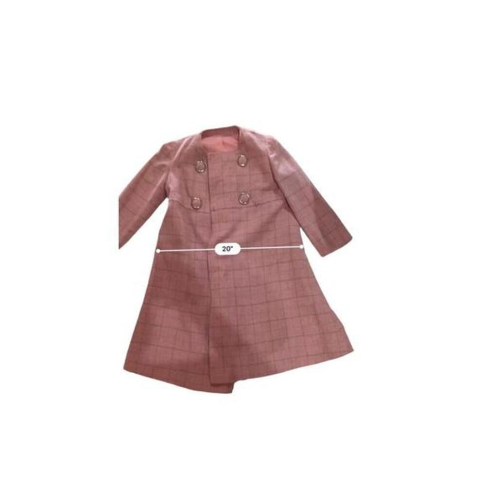Vintage Womens Pink Plaid Coat Dress Set Double Breasted Jacket - Picture 4 of 12